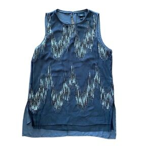 Mossimo Dark Grey Sequin Patterned Formal Sleeveless Zip-Up Light Flowy Blouse